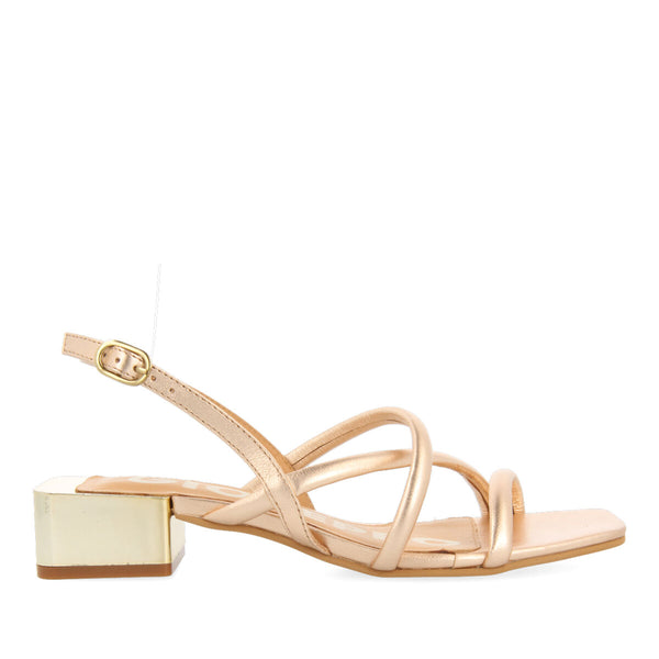 SANDALIAS ORO ROSA CON TACÓN METALIZADO PARA MUJER KOVARID