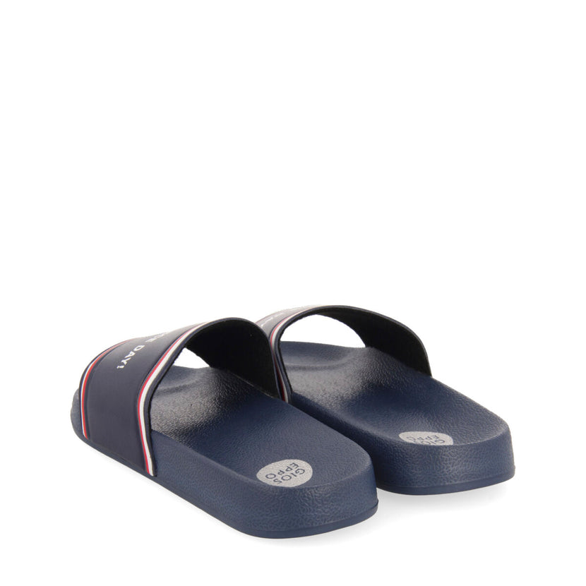 CHANCLAS DE PLAYA AZUL MARINO CON PALA CON MENSAJE PARA NIÑO ANGICO