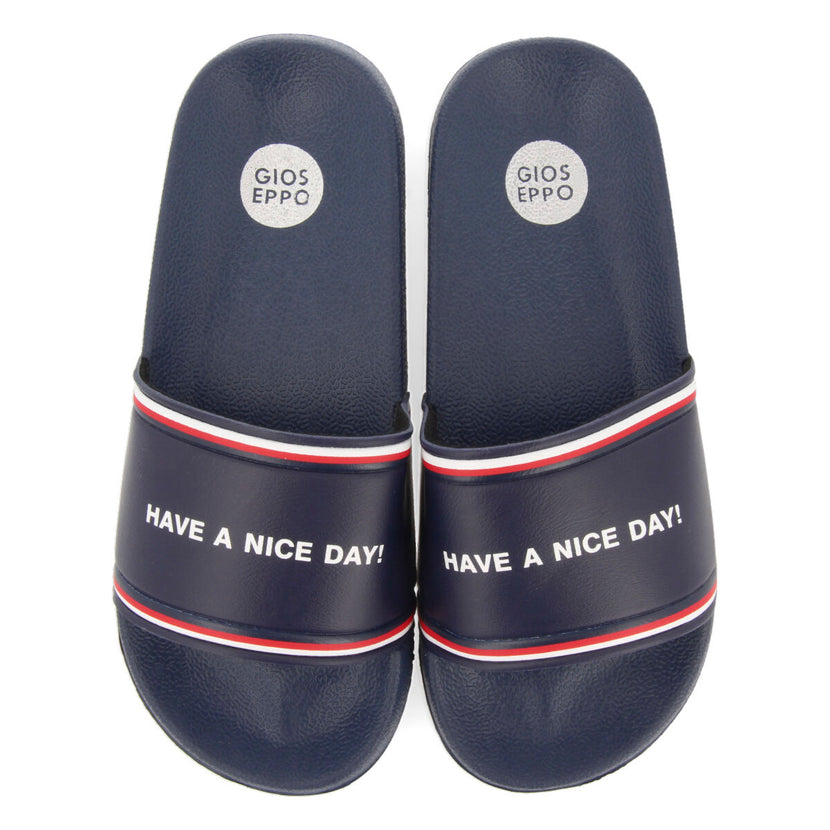 CHANCLAS DE PLAYA AZUL MARINO CON PALA CON MENSAJE PARA NIÑO ANGICO