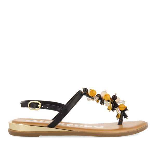 SANDALIAS NEGRAS CON TIRAS Y ADORNOS MULTICOLOR PARA MUJER KOMEN