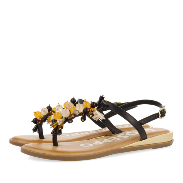 SANDALIAS NEGRAS CON TIRAS Y ADORNOS MULTICOLOR PARA MUJER KOMEN