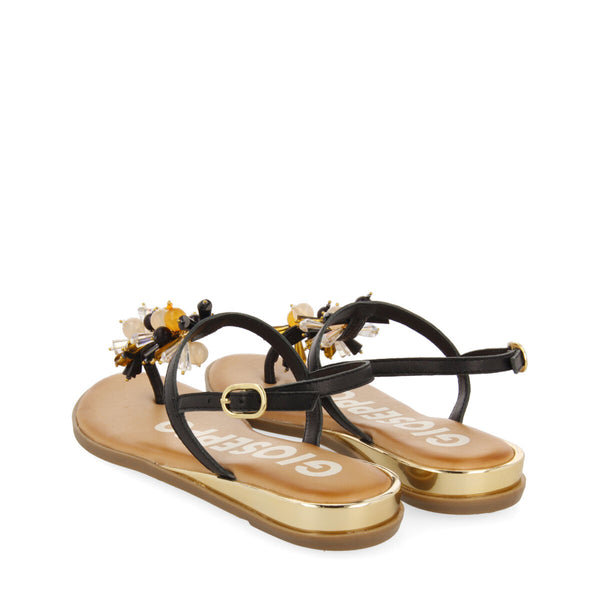 SANDALIAS NEGRAS CON TIRAS Y ADORNOS MULTICOLOR PARA MUJER KOMEN