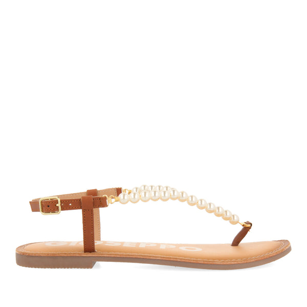 SANDALIAS COLOR CUERO CON ADORNO DE PERLAS PARA MUJER MILDURA