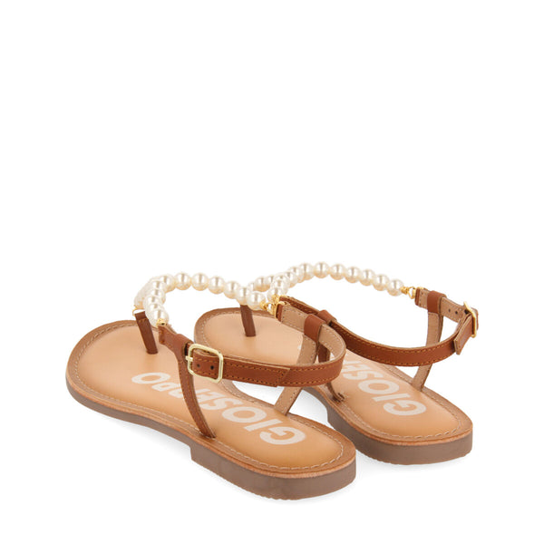SANDALIAS COLOR CUERO CON ADORNO DE PERLAS PARA MUJER MILDURA