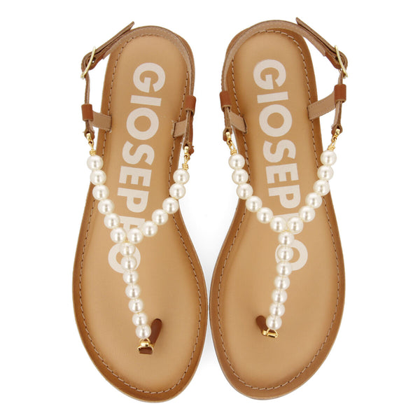 SANDALIAS COLOR CUERO CON ADORNO DE PERLAS PARA MUJER MILDURA