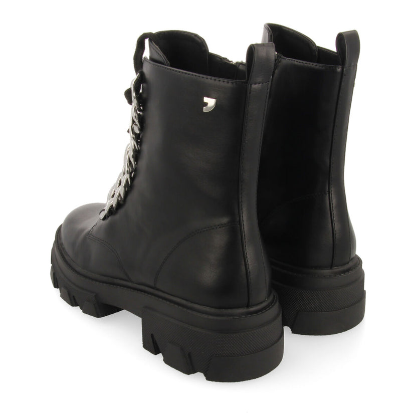 Holzthum women's black lace-up combat boots with track soles and maxi chains