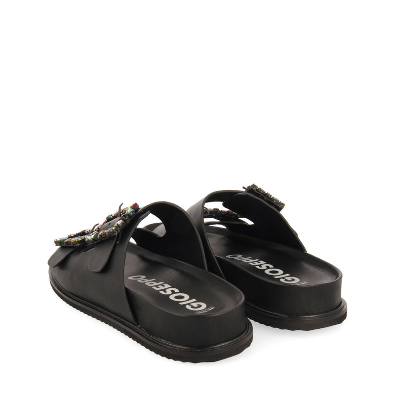 Sandalias negras tipo bio con hebillas con cristales multicolor para mujer koronadal
