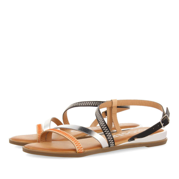 Sandalias negras de piel con tiras para mujer duesme