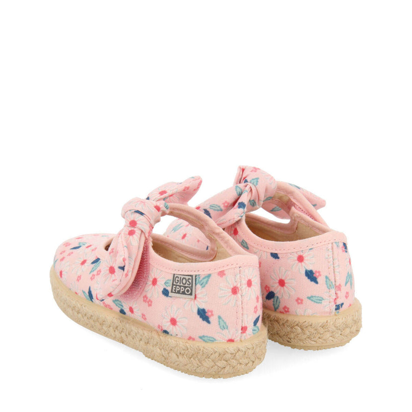 Zapato tipo espadrille color rosa con estampado de flores para niña ubud