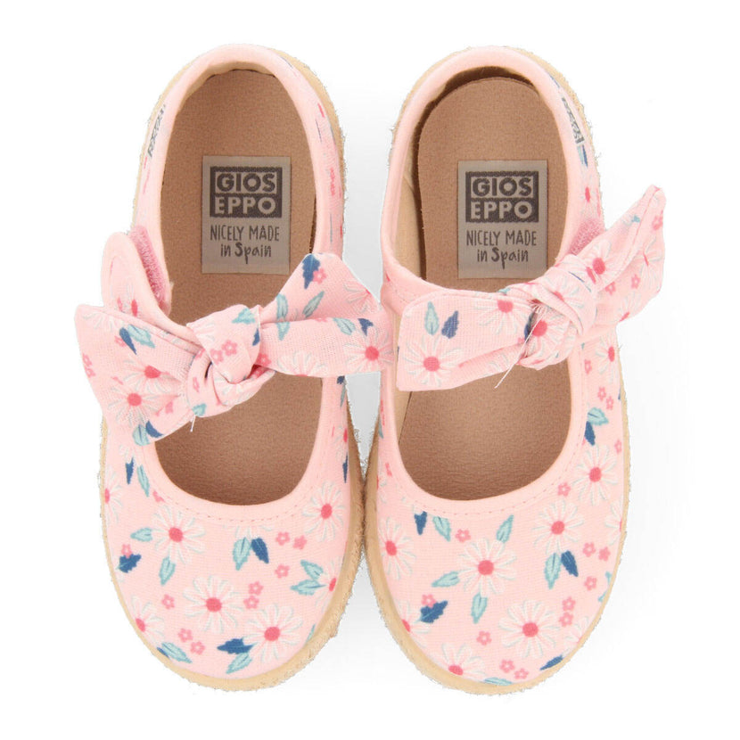 Zapato tipo espadrille color rosa con estampado de flores para niña ubud