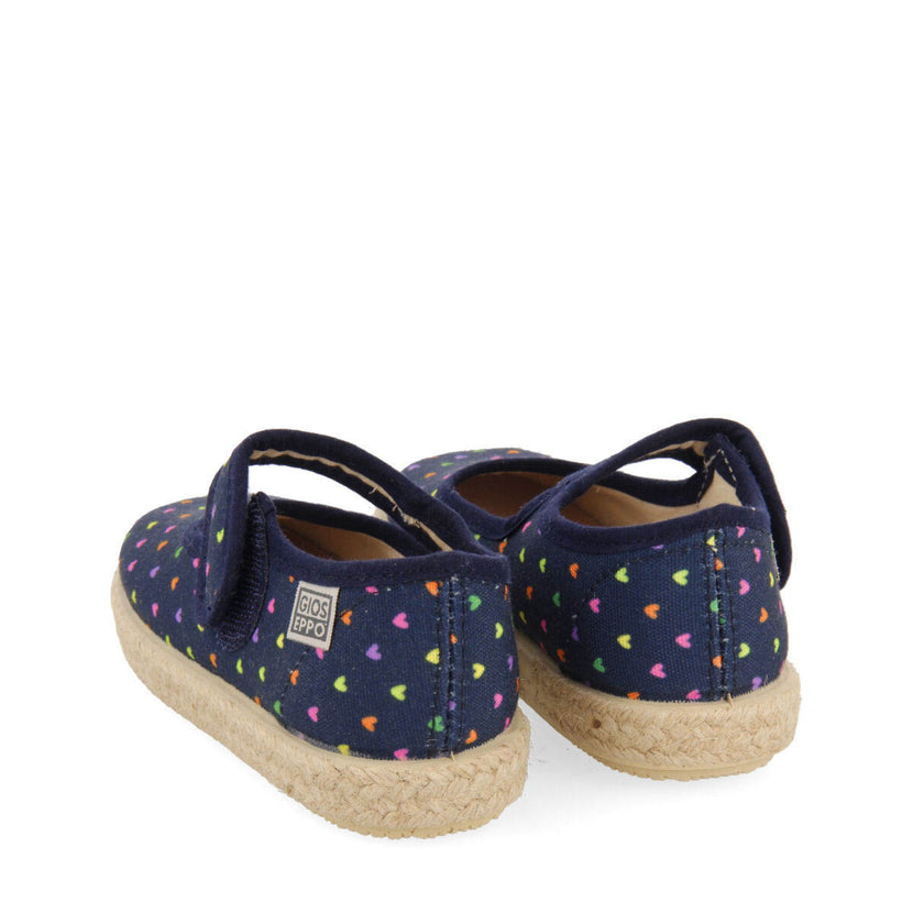 Zapatos tipo espadrille color azul marino con estampado de corazones para niña clesles