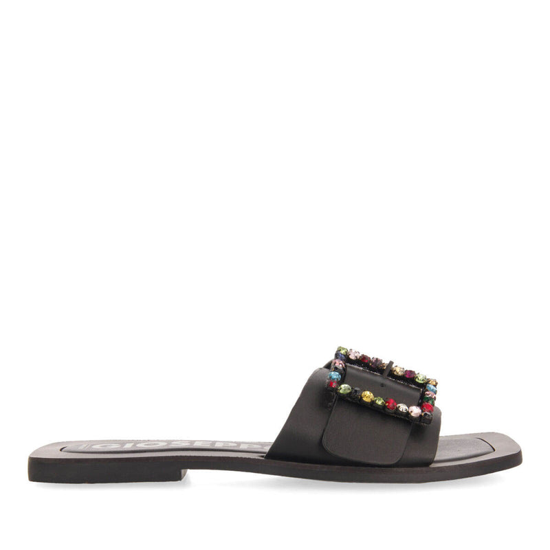 Jequitai women's flat slide sandals with multicoloured crystal buckles
