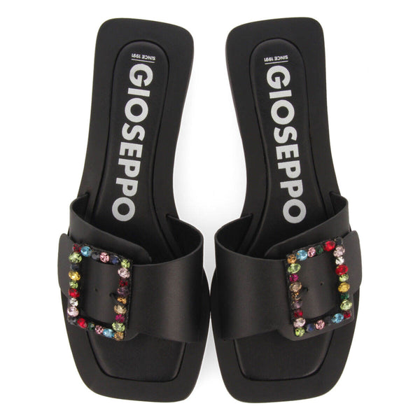 Jequitai women's flat slide sandals with multicoloured crystal buckles