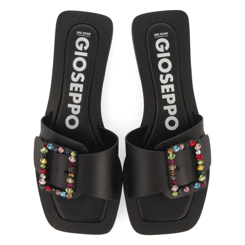 Jequitai women's flat slide sandals with multicoloured crystal buckles