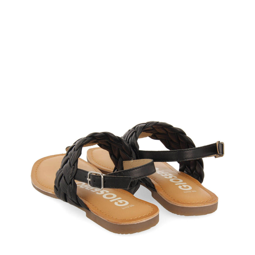 Sandali bassi neri in pelle intrecciata per donna sergines