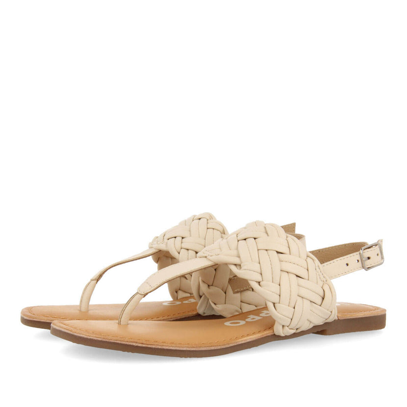 Sandali bassi off-white in pelle intrecciata per donna sergines
