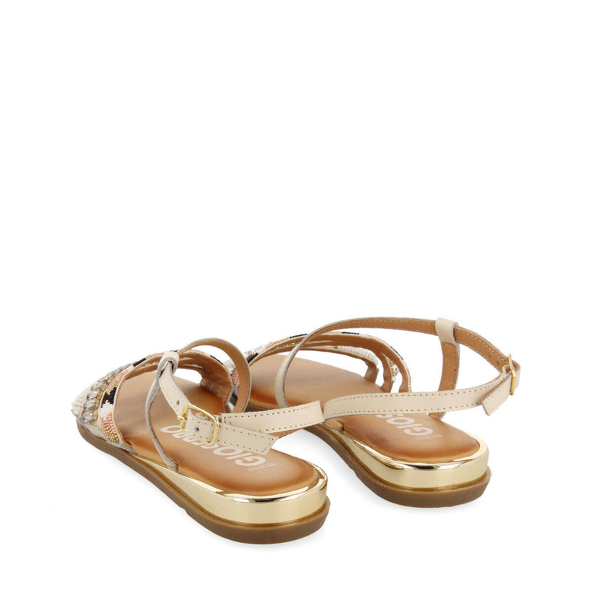 Sandali bianchi con strisce con pietre multicolore per donna