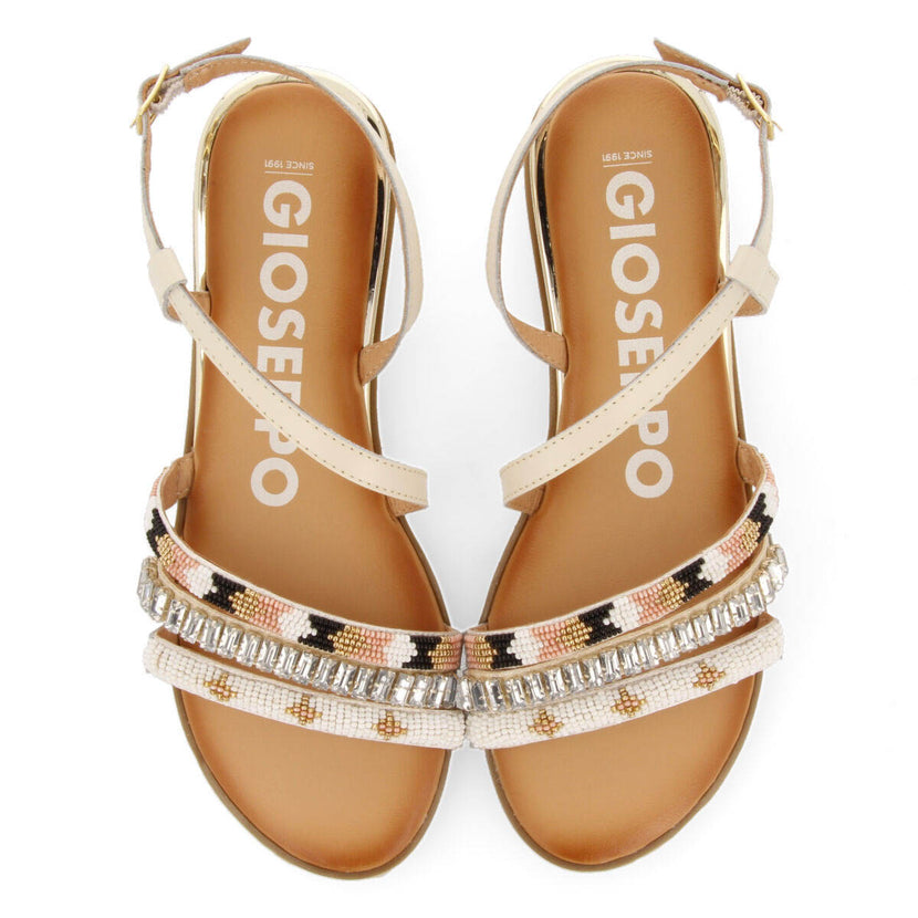 Sandali bianchi con strisce con pietre multicolore per donna