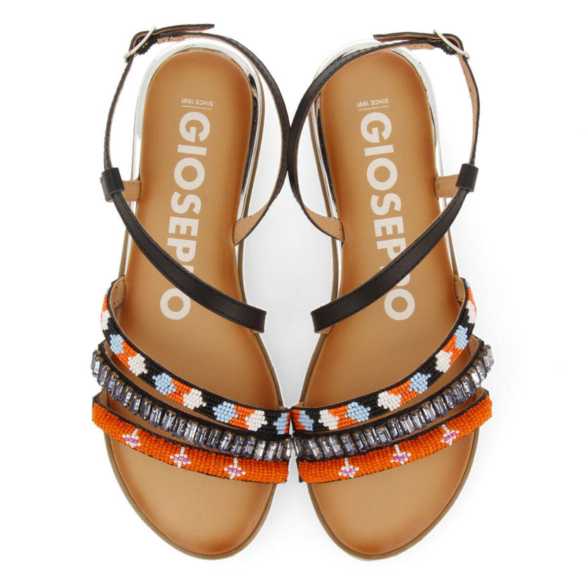 Sandali multicolore con strisce con pietre multicolore per donna