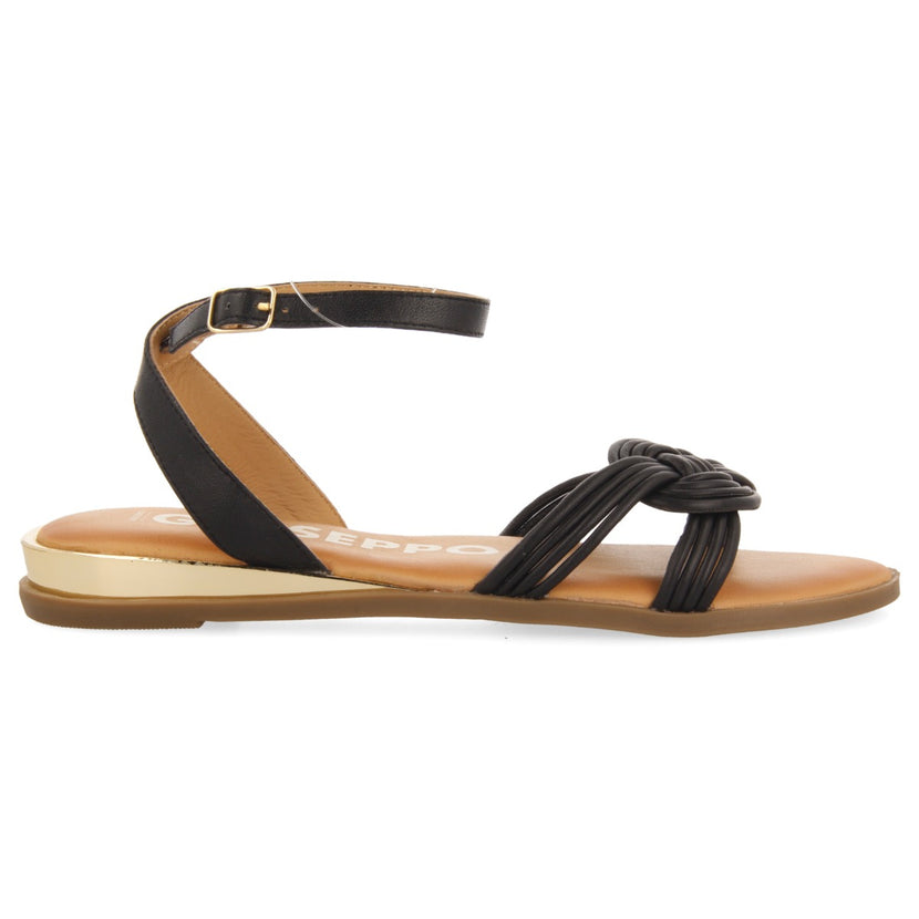 Sandali neri con strisce annodate per donna telha