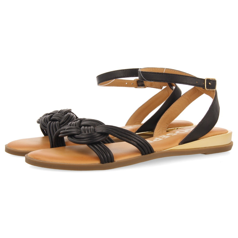 Sandali neri con strisce annodate per donna telha