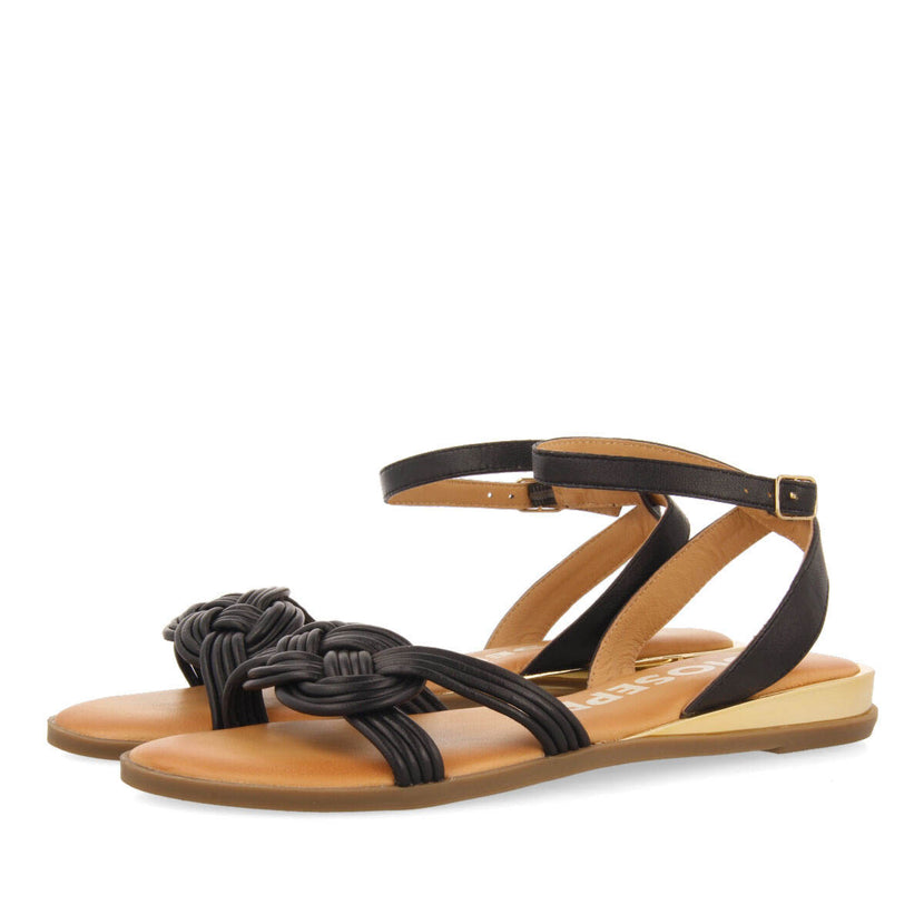 Sandali neri con strisce annodate per donna telha