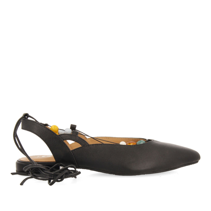 Bailarinas negras de piel destalonadas con cordones con piedras multicolorpara mujer coussey