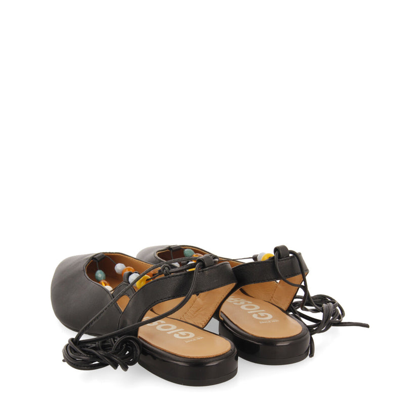 Bailarinas negras de piel destalonadas con cordones con piedras multicolorpara mujer coussey