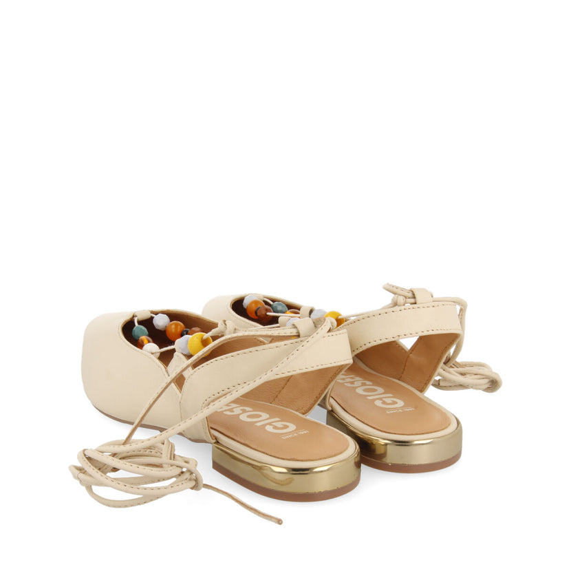 Bailarinas off-white de piel destalonadas con cordones con piedras multicolorpara mujer coussey