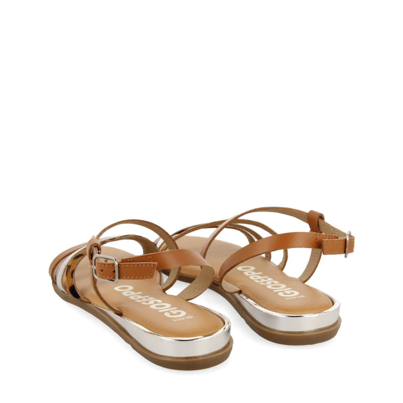 Sandali con strisce marroni, argento e animal print per donna corumba