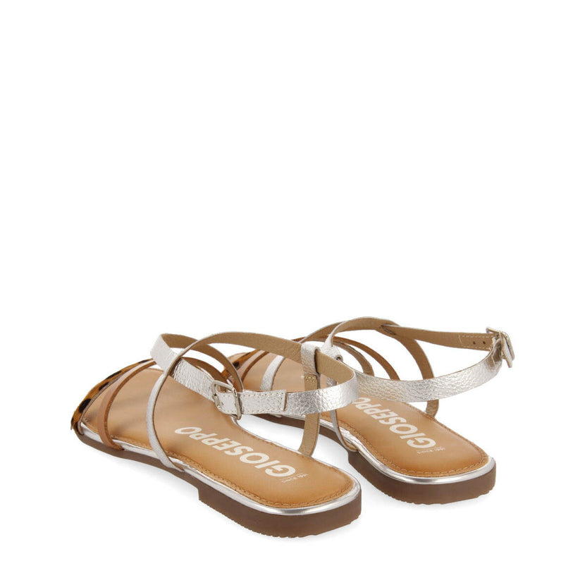 Sandali con strisce in color argento e stampa leopardata per donna megara