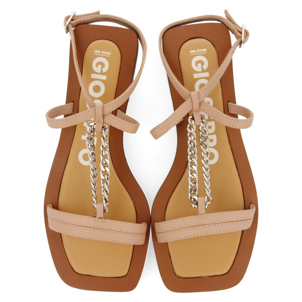 Goyave women's nude sandals with straps and a decorative chain