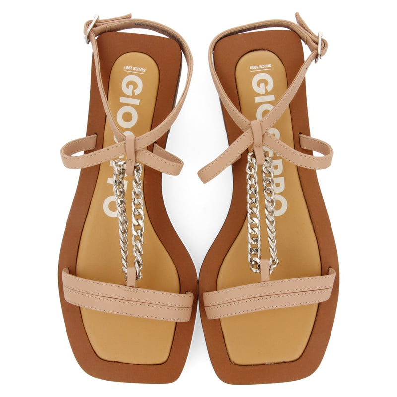 Goyave women's nude sandals with straps and a decorative chain