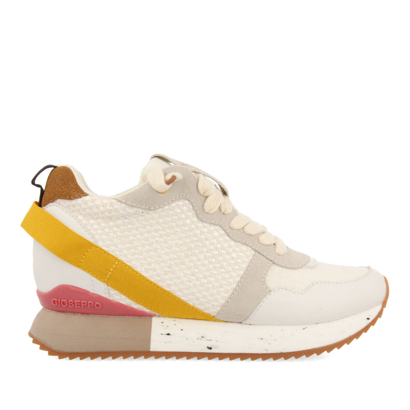 Sneakers blancas con texturas y detalles con cuña interna para mujer evosges