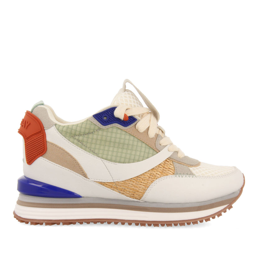 Sneakers con cuña interna blancas con detalles neón para mujer Tapirai