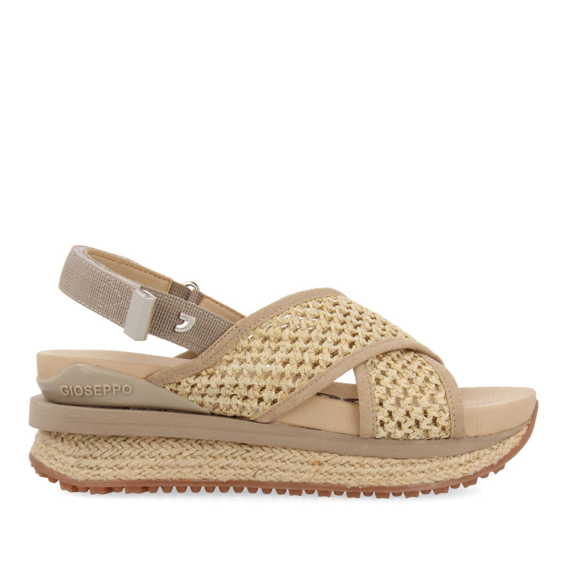 Sandalias deportivas beige con corte de rejilla en rafia para mujer rinxent