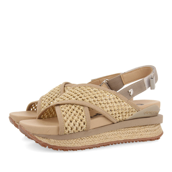 Sandalias deportivas beige con corte de rejilla en rafia para mujer rinxent