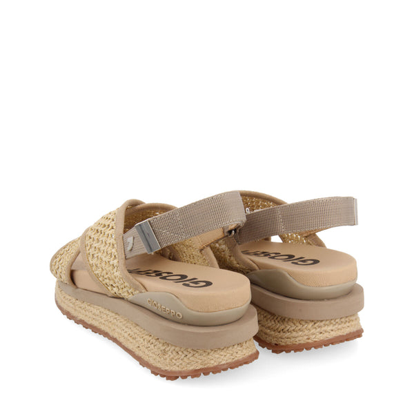Sandalias deportivas beige con corte de rejilla en rafia para mujer rinxent