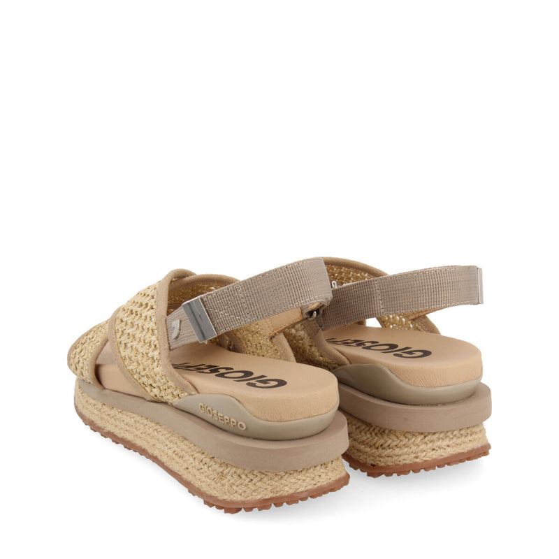 Sandalias deportivas beige con corte de rejilla en rafia para mujer rinxent