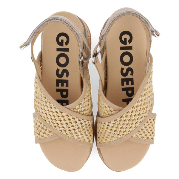 Sandalias deportivas beige con corte de rejilla en rafia para mujer rinxent
