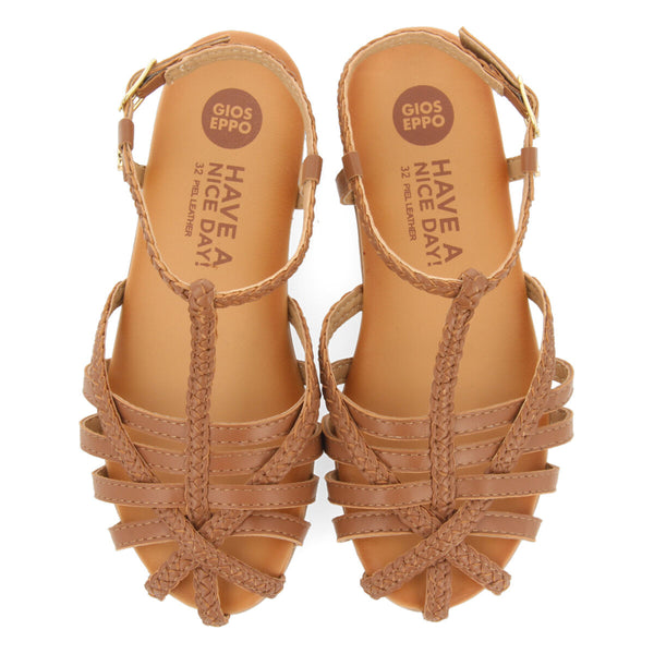 SANDALIAS DE PIEL TIPO CANGREJERAS EN COLOR CUERO PARA NIÑA SURABAYA