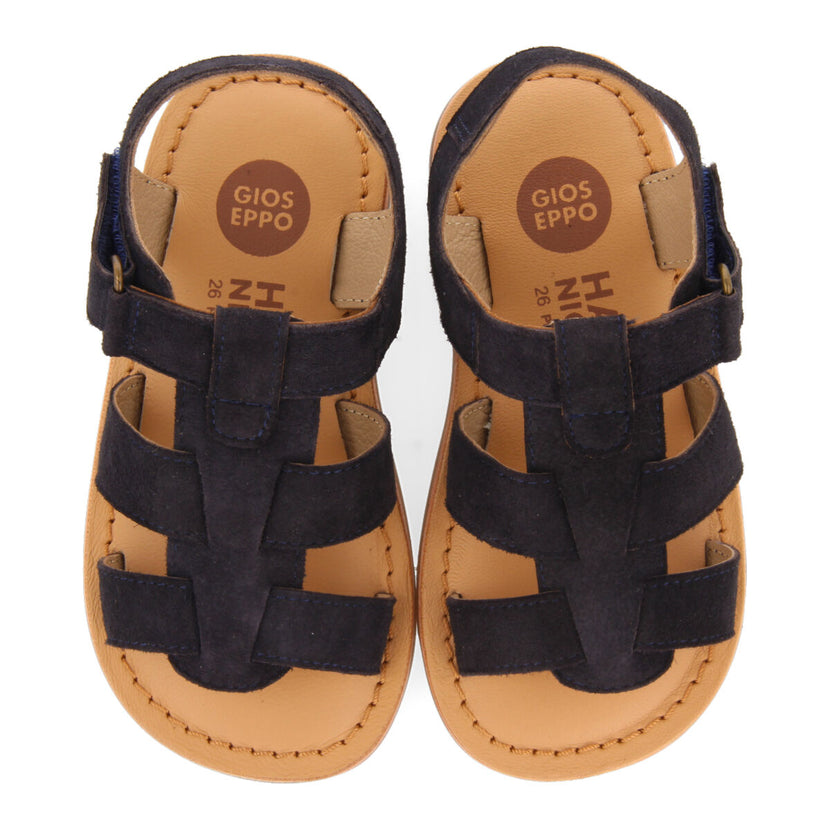 Sandalias de piel en color marino tipo cangrejera para niño anaco