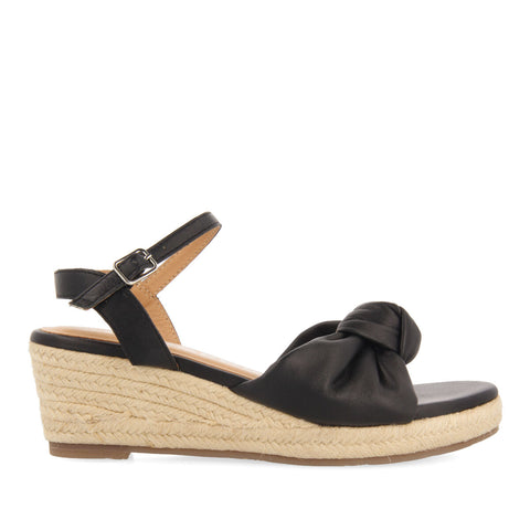 SANDALIAS NEGRAS DE PIEL CON CUÑA DE YUTE PARA MUJER GAMBOA