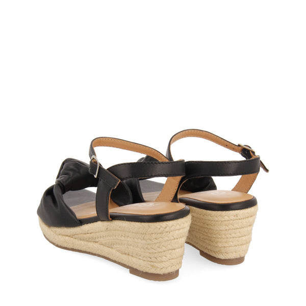 Gamboa women's black leather sandals with jute wedges
