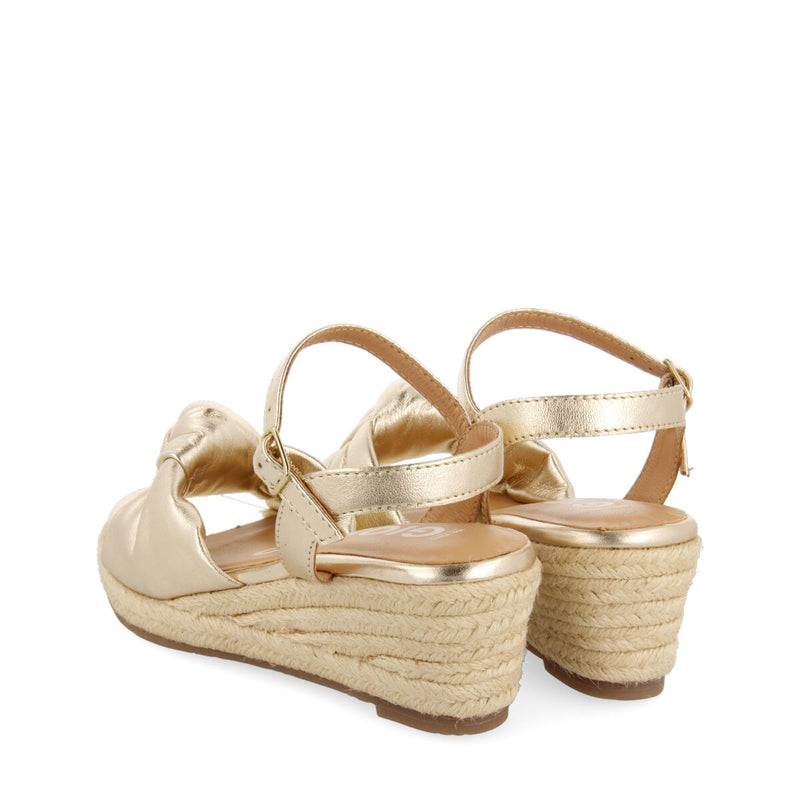 Gamboa women's gold leather sandals with jute wedges