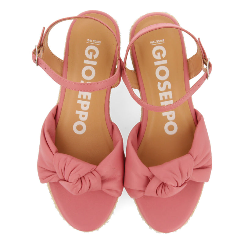 Gamboa women's pink leather sandals with jute wedges