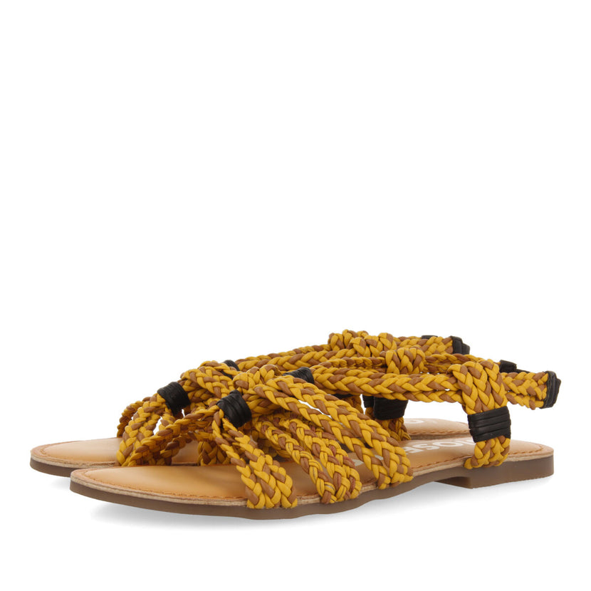 Sandali bassi con intreccio ocra-marrone per donna matupa