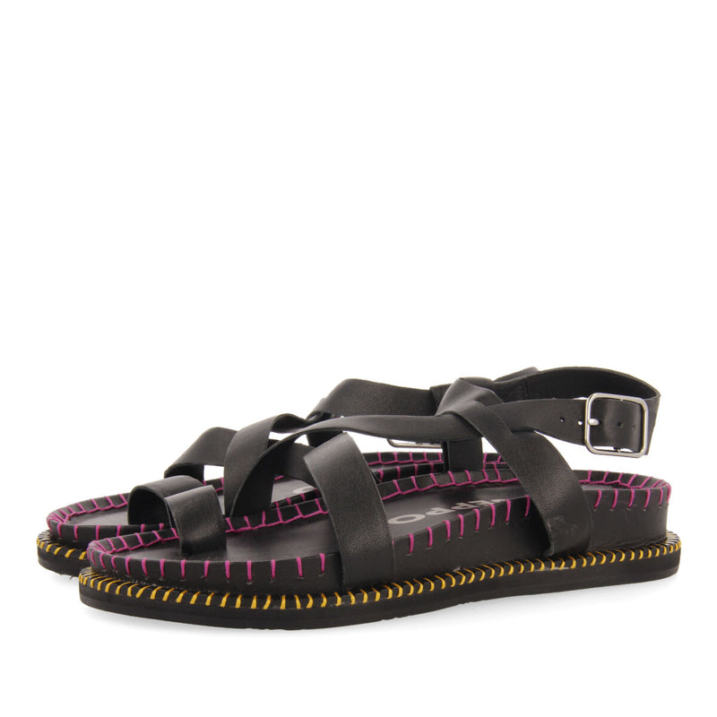 Sandalias negras tipo bio con tiras para mujer liborina