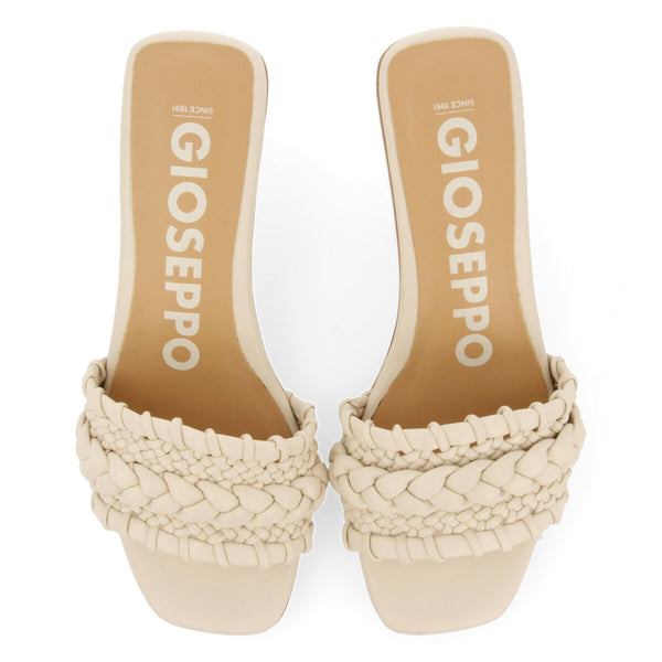 Claquettes off-white tressées à talon pour femme saboga