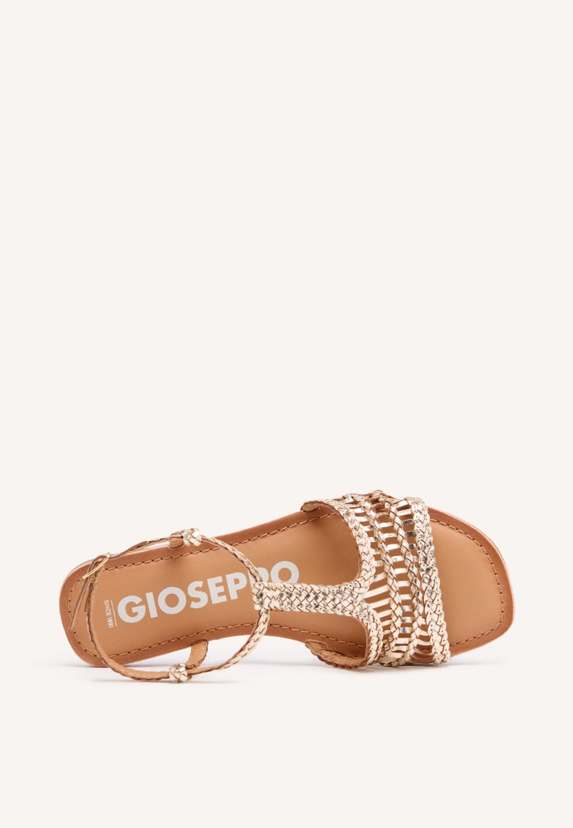 Sandali bassi dorati in pelle intrecciata per donna icari